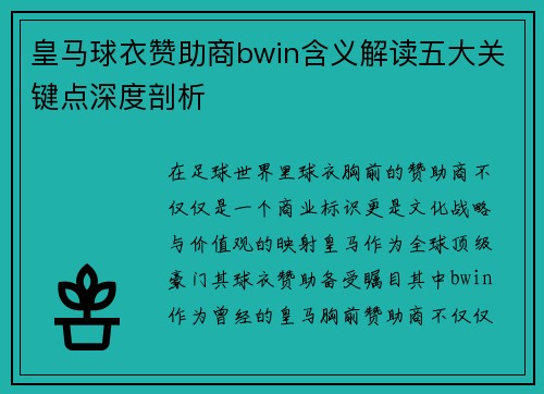 皇马球衣赞助商bwin含义解读五大关键点深度剖析 皇马球衣赞助商bwin含义解读五大关键点深度剖析